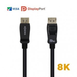 Cable Displayport 1.4 8K Aisens A149-0432/ Displayport Macho - Displayport Macho/ 2m/ Certificado/ Negro
