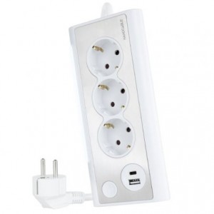 Regleta con Interruptor Nanocable 10.37.0013-W/ 3 Tomas de Corriente/ 1 USB/ 1 USB Tipo-C/ Blanca