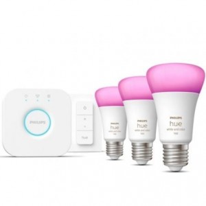 Kit de Bombillas Led Inteligente Philips Hue + Regulador + Bridge/ Casquillo E27/ 9W/ 1100 Lúmenes/ 2000K-6500K/ 3 unidades