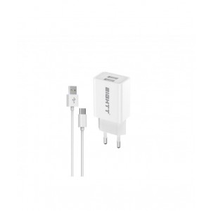CARGADOR EIGHTT SMARTPHONE TABLET 5V 2X2.4A CON CABLE TIPO C 1,2M